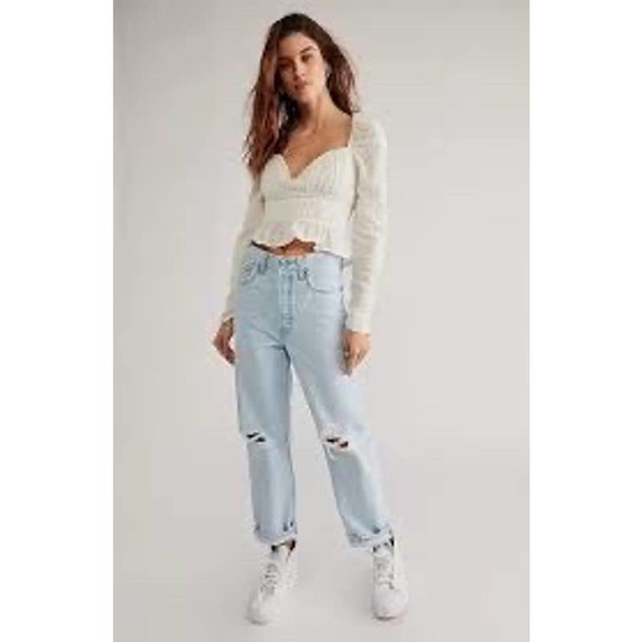 Free People White Chloe Top Puff Long Sleeve Blouse - Picture 3 of 16